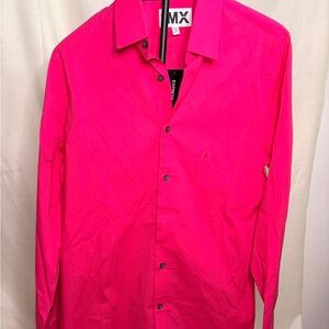 Hot pink slim fit men’s button up shirt suit